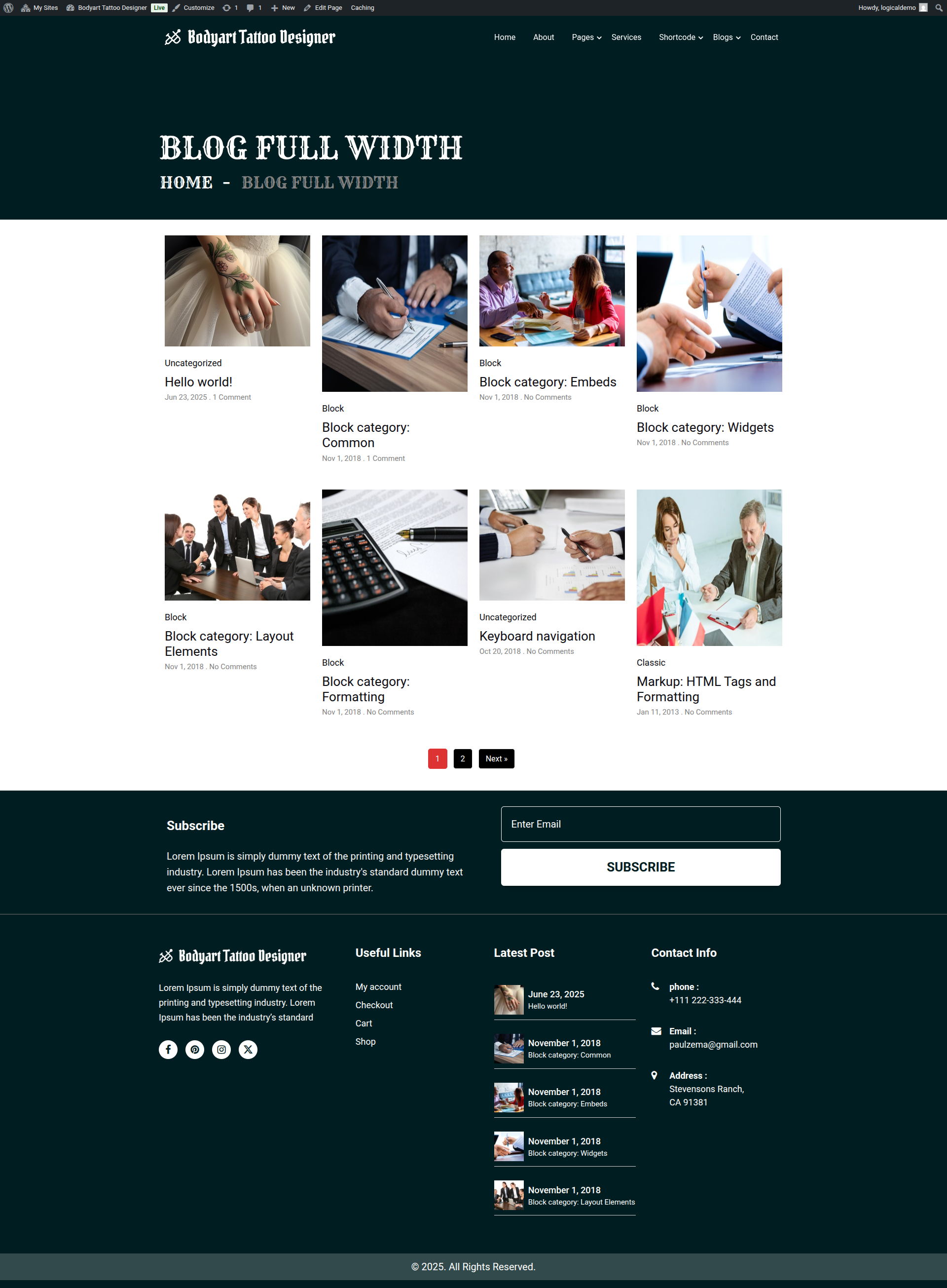 select Blog Full Width template