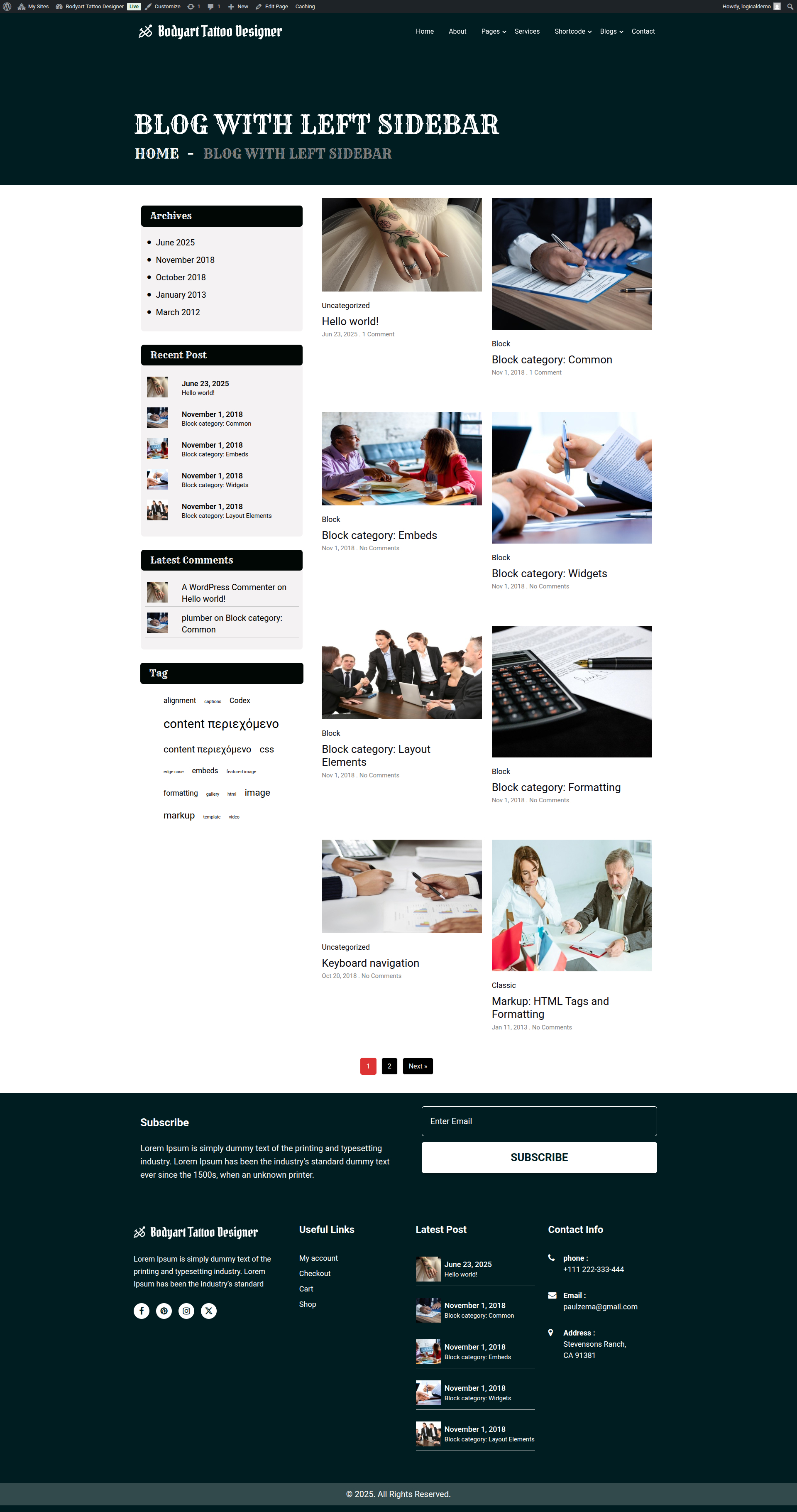 select Blog With Left Sidebar template