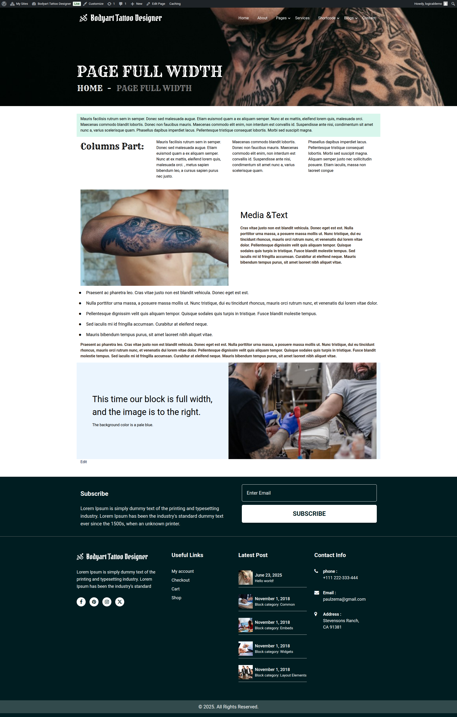 select Full Width Page template