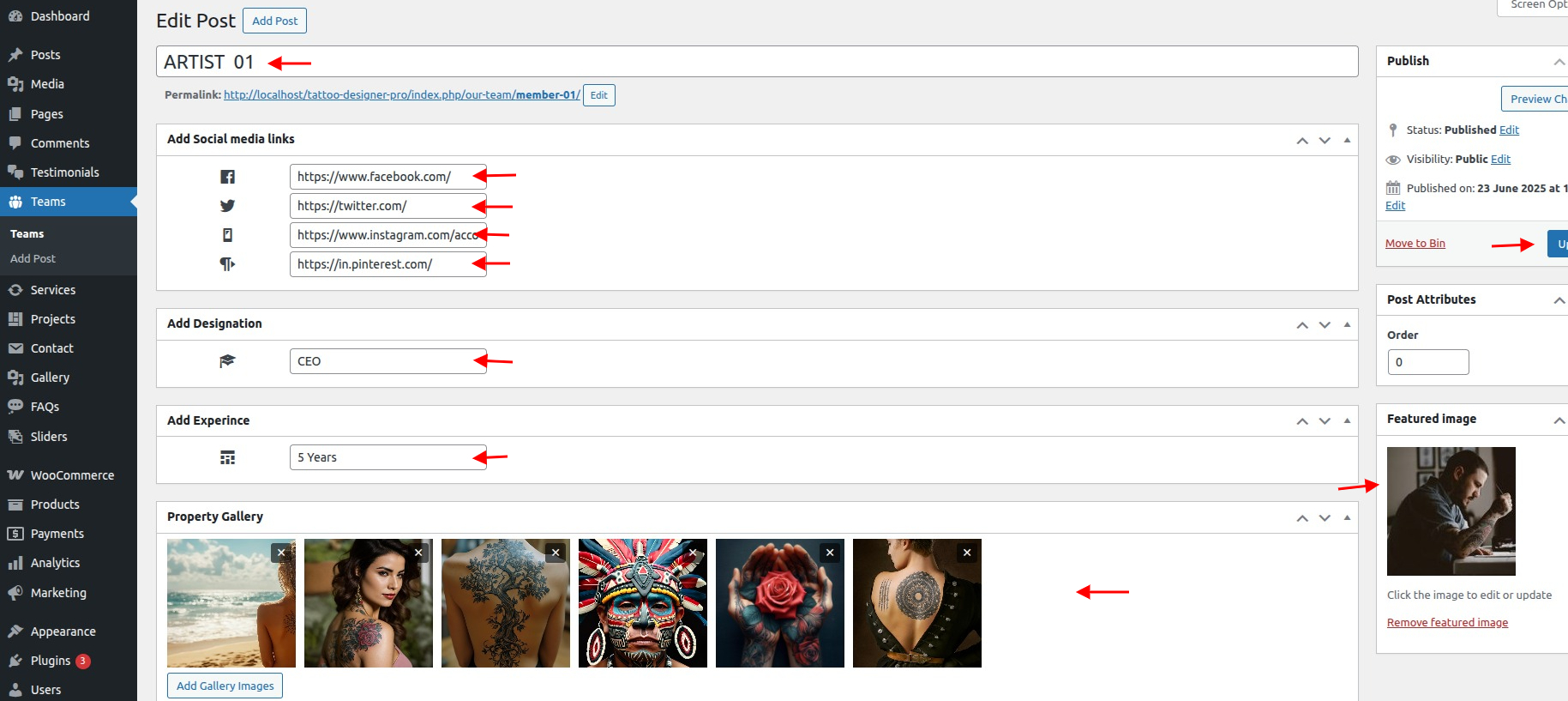 set Featured Page section