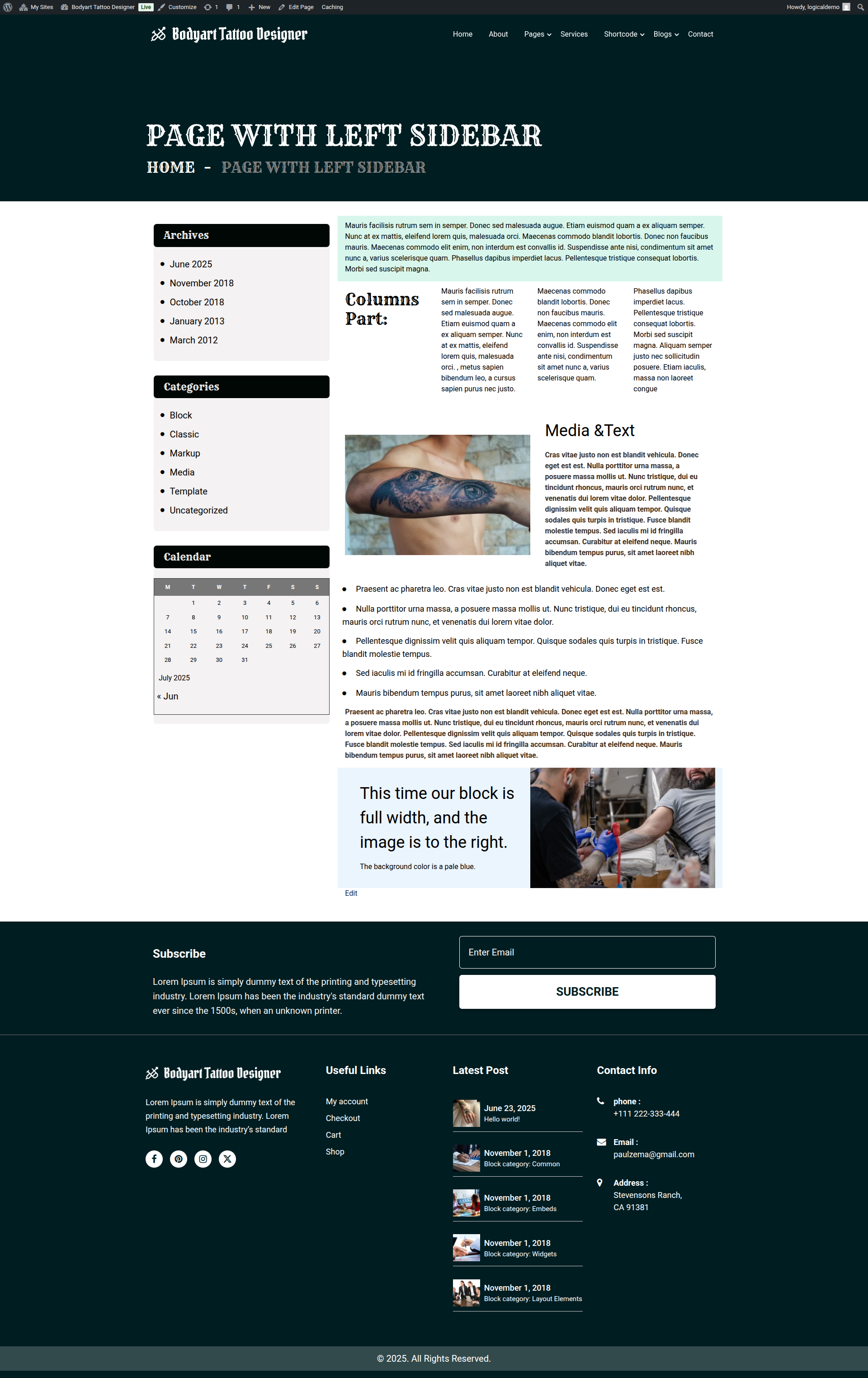 select Page With Left Sidebar template