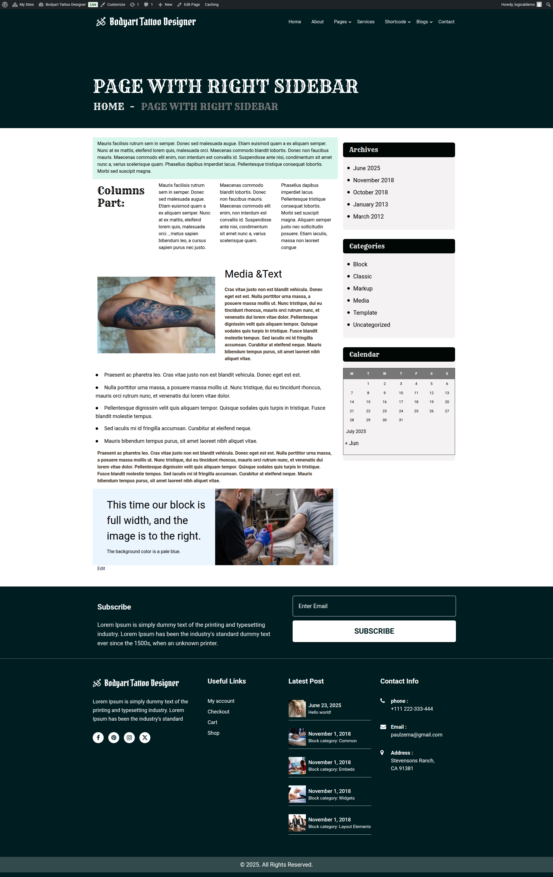 select Page With Right Sidebar template