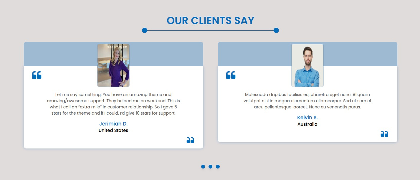 set testimonial section