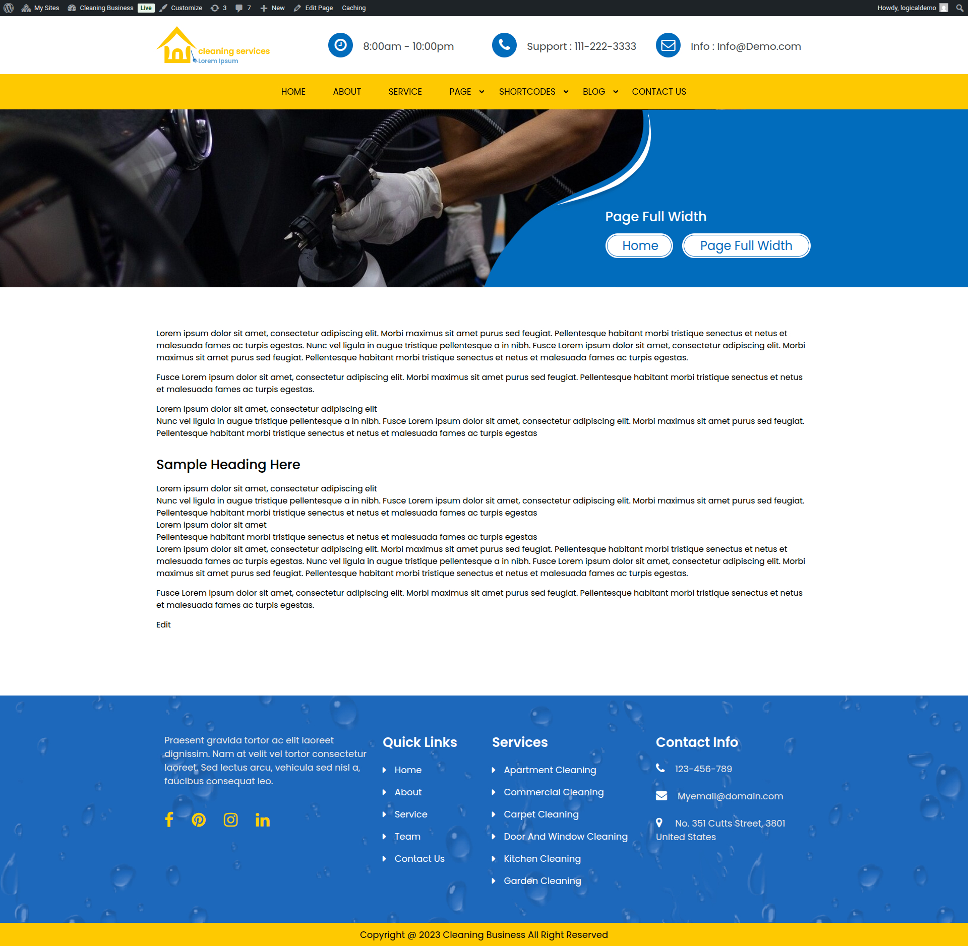 select Full Width Page template