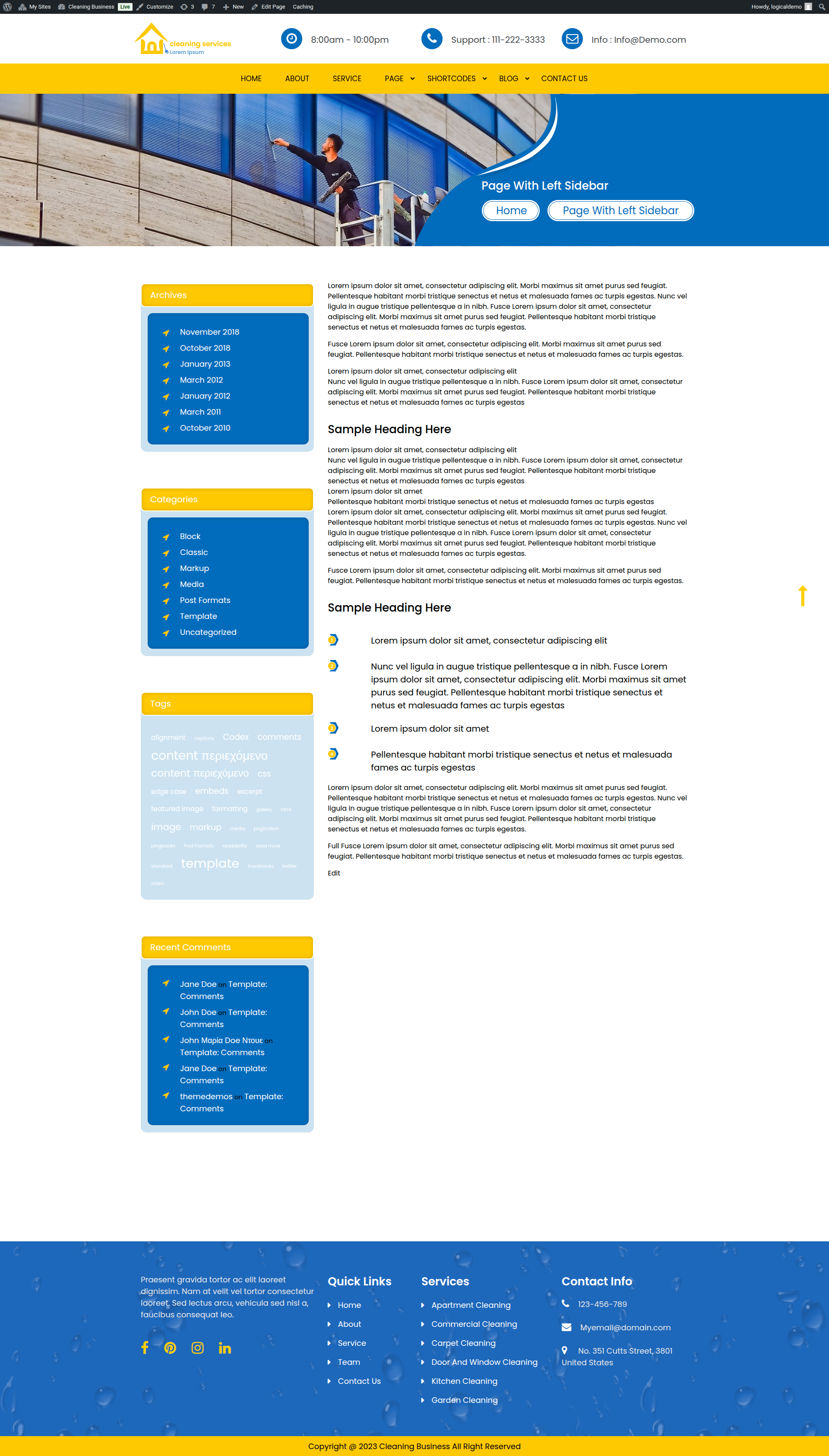select Page With Left Sidebar template