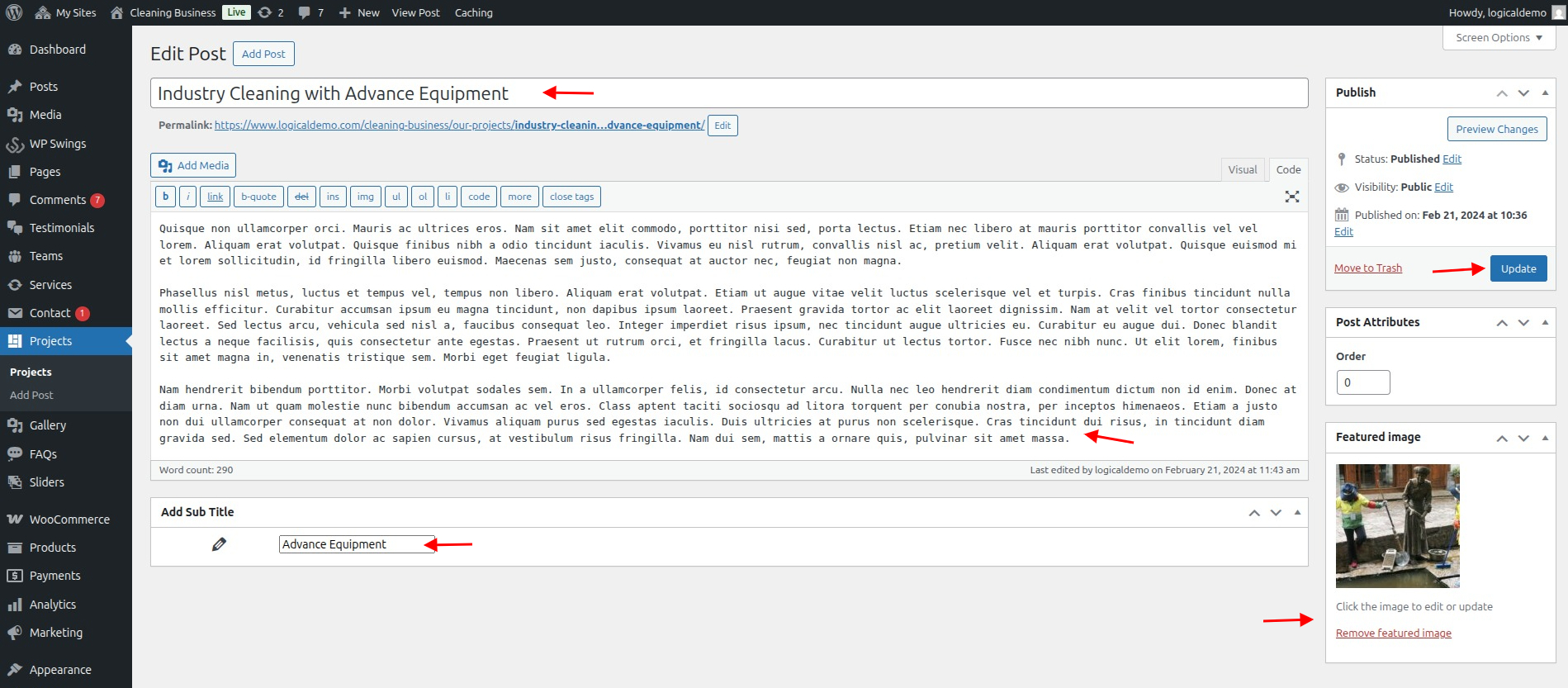 set Featured Page section