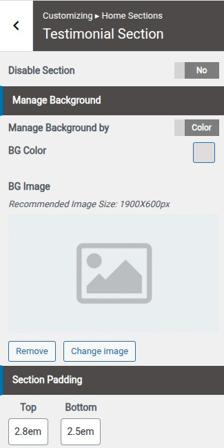 set testimonial section