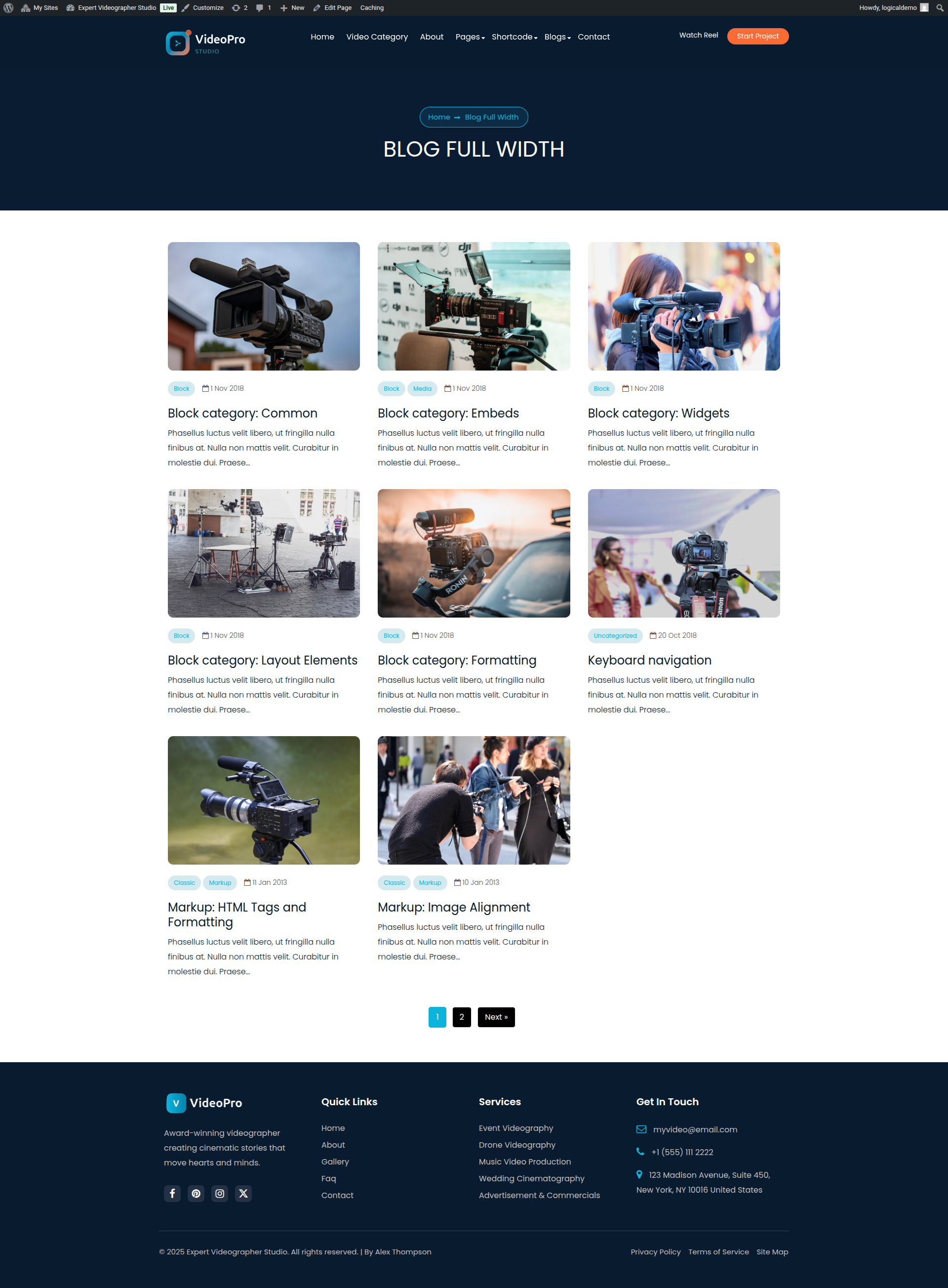 select Blog Full Width template