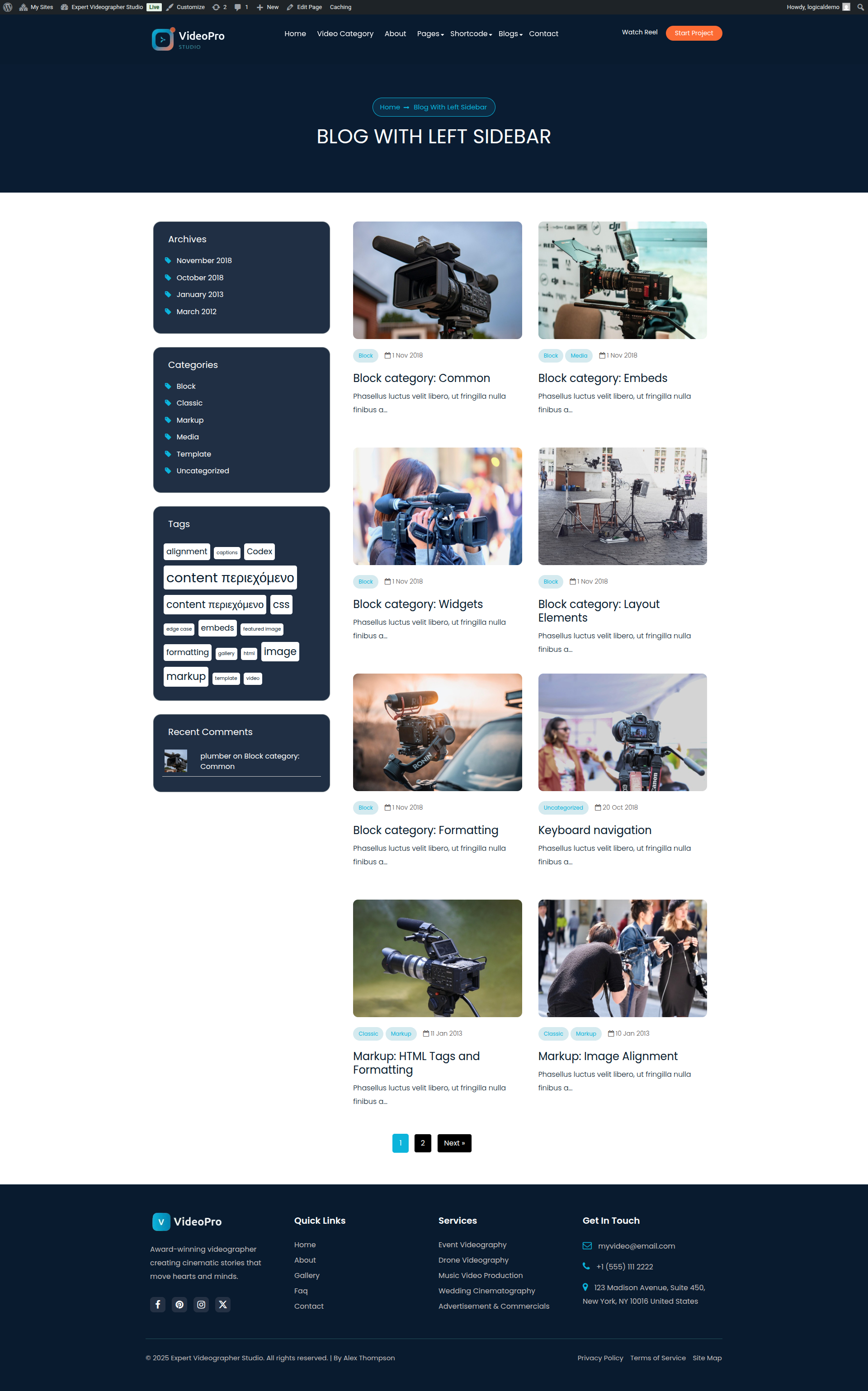 select Blog With Left Sidebar template
