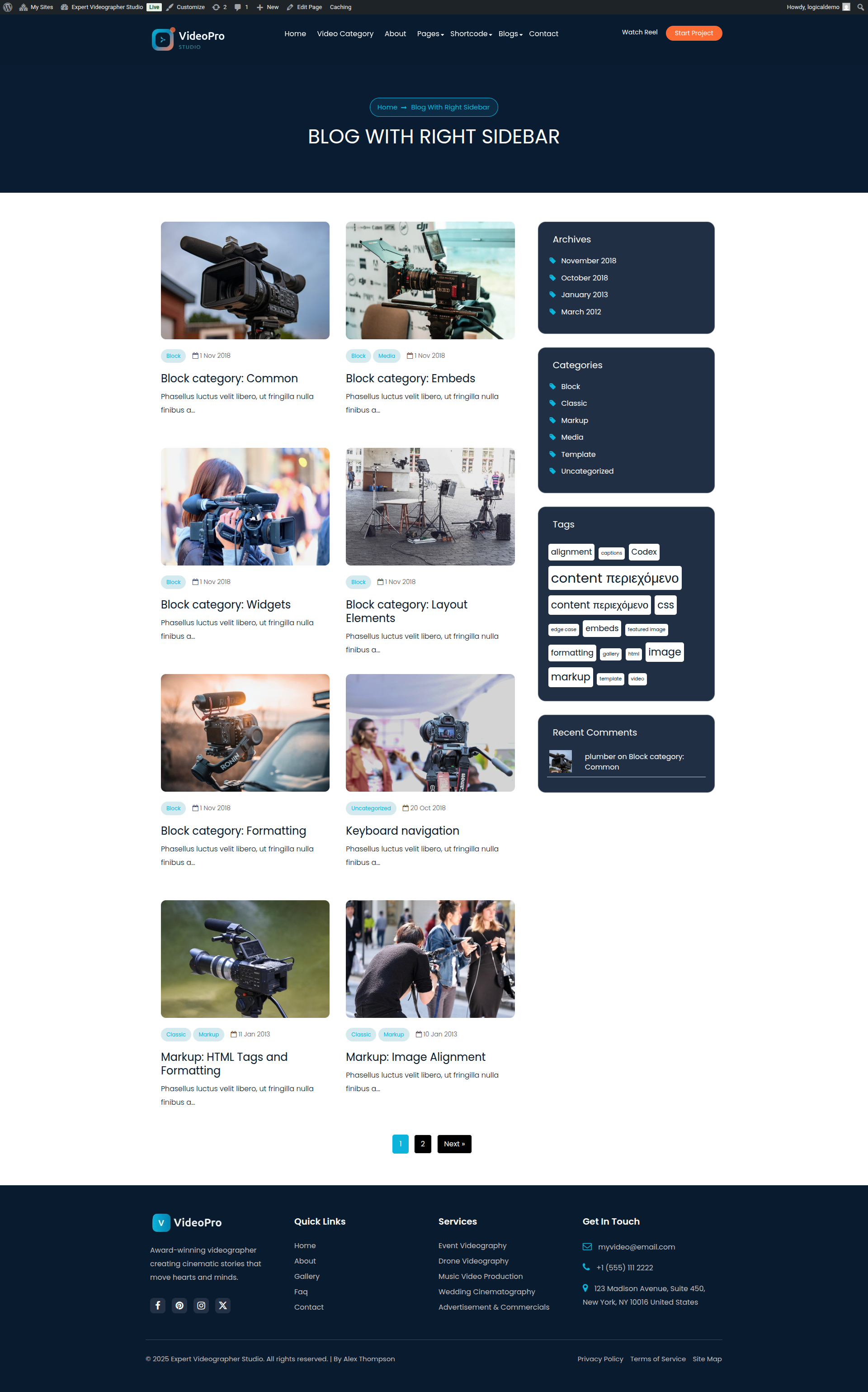 select Blog With Right Sidebar template