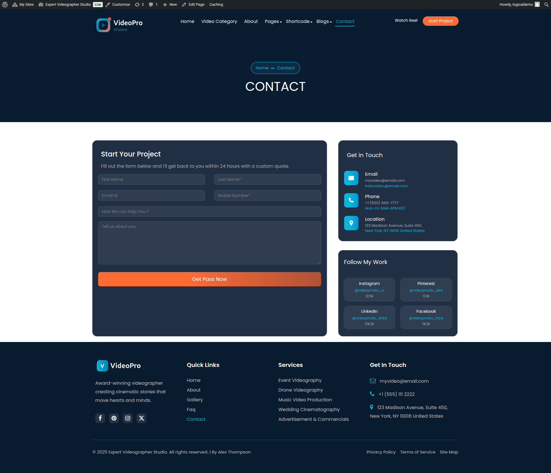 select Contact Page template