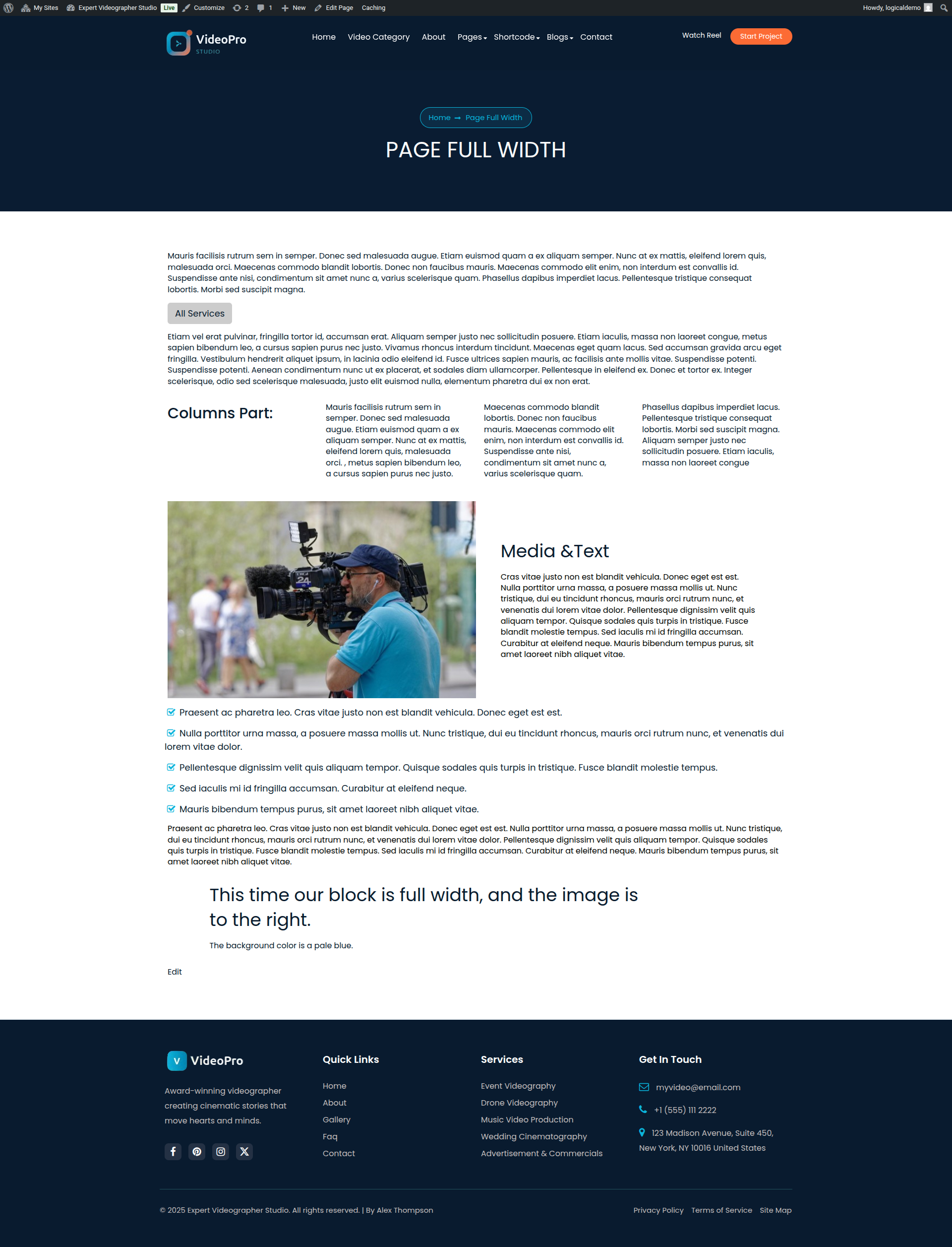 select Full Width Page template