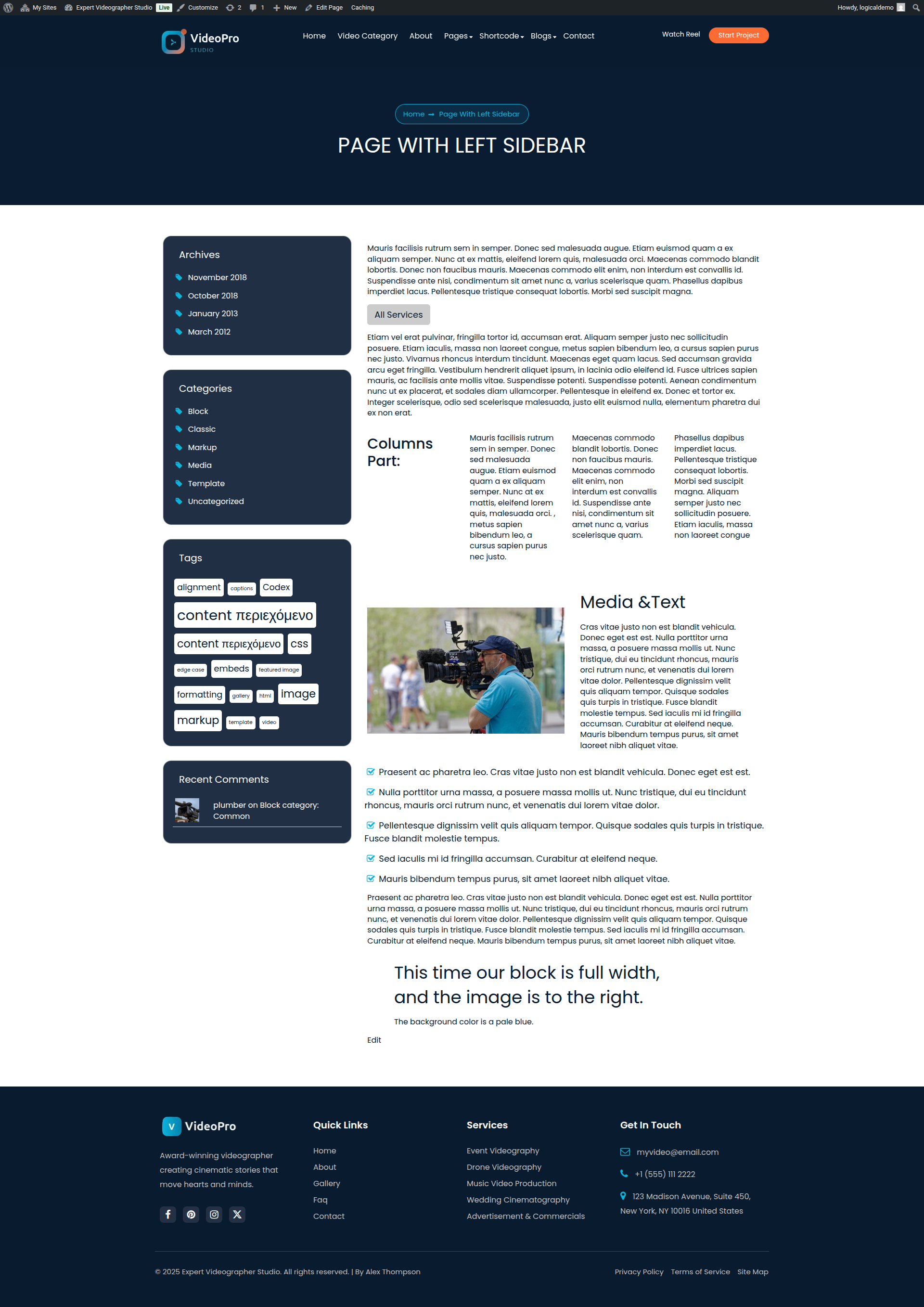 select Page With Left Sidebar template
