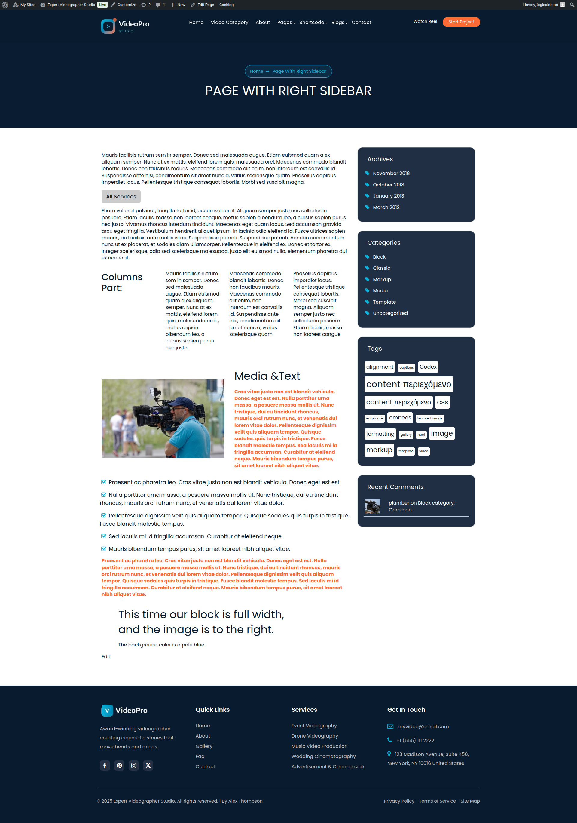 select Page With Right Sidebar template