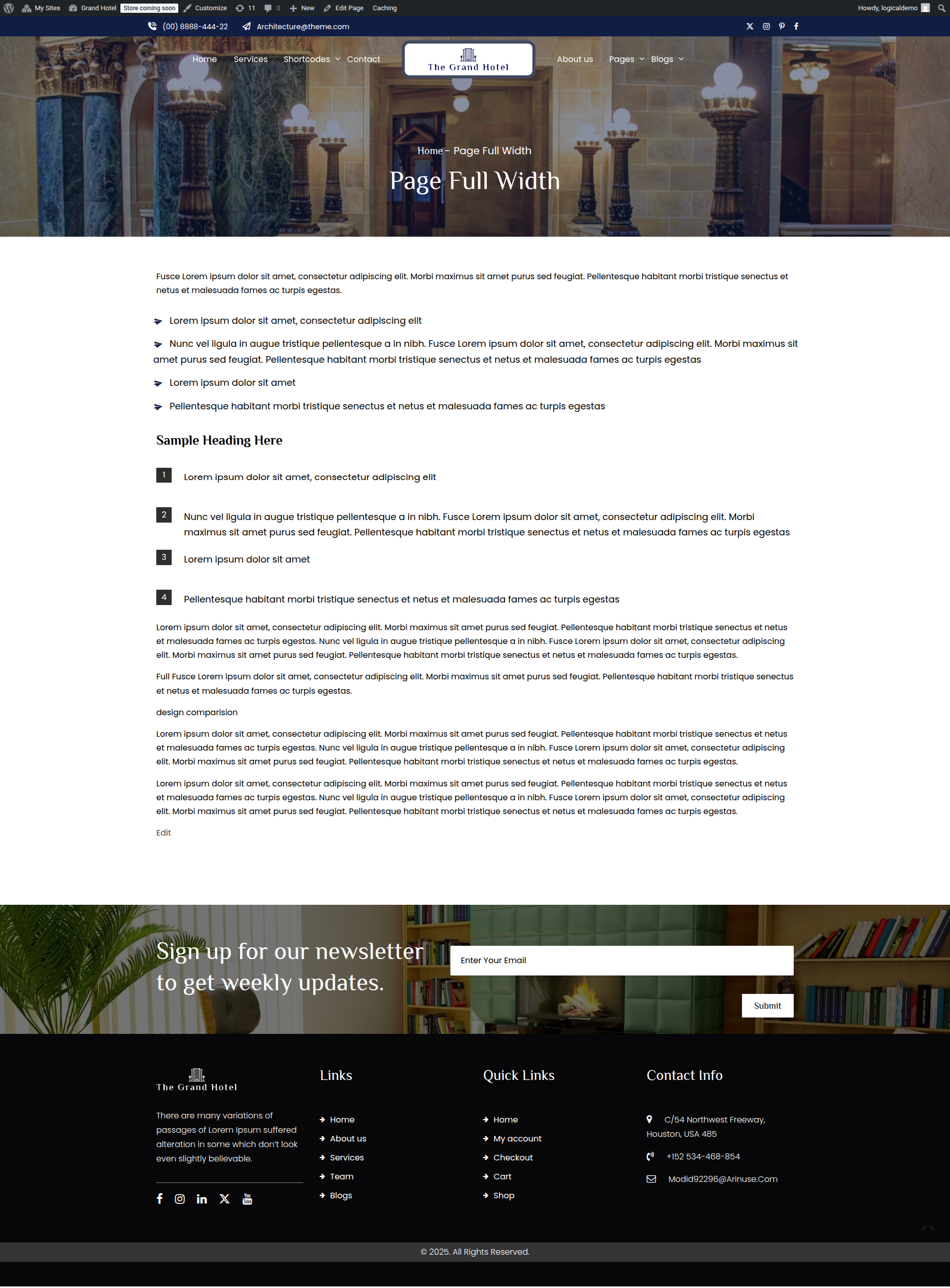 select Full Width Page template