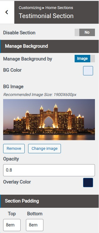set testimonial section