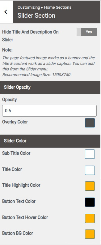 set Featured Page section