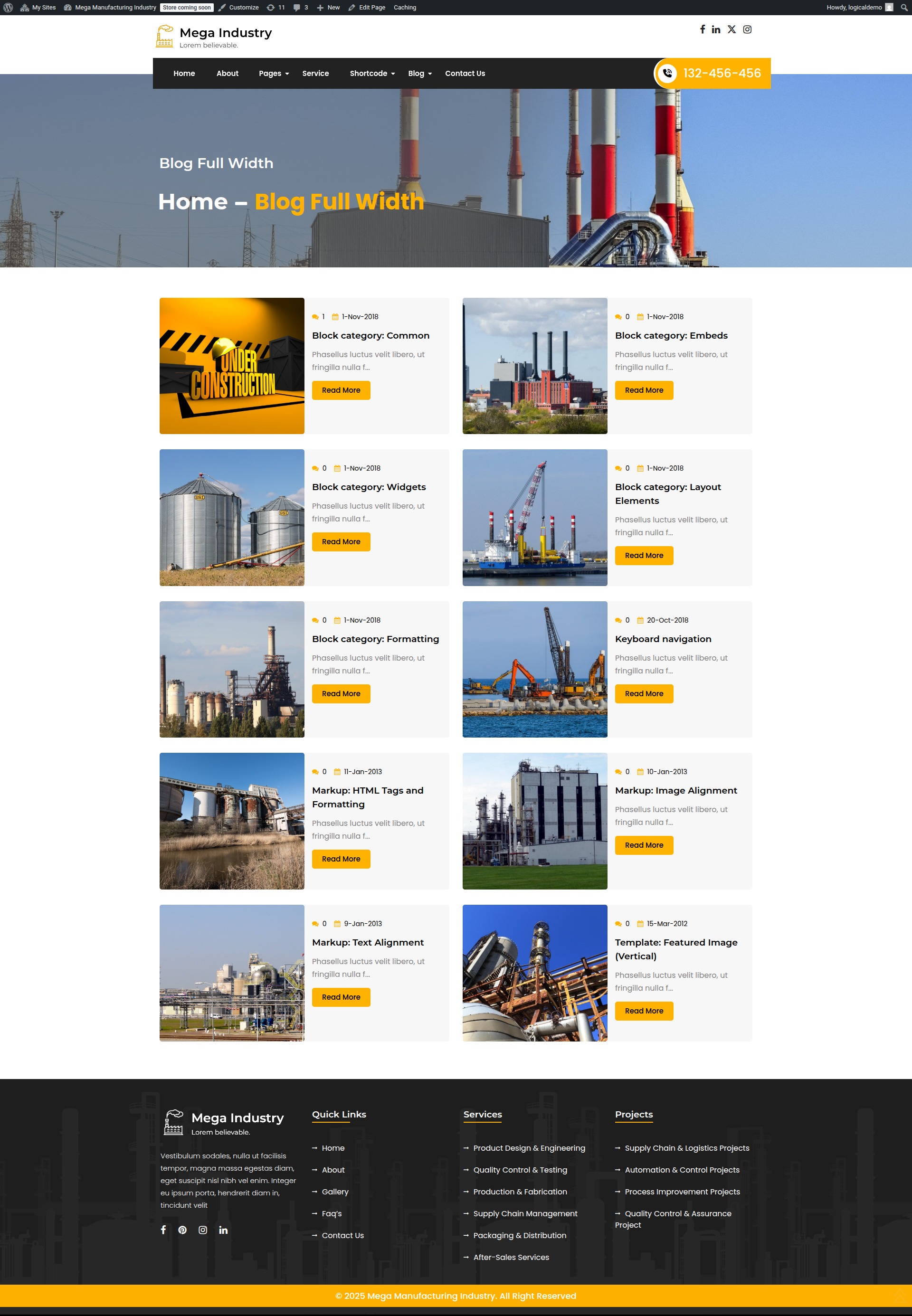 select Blog Full Width template