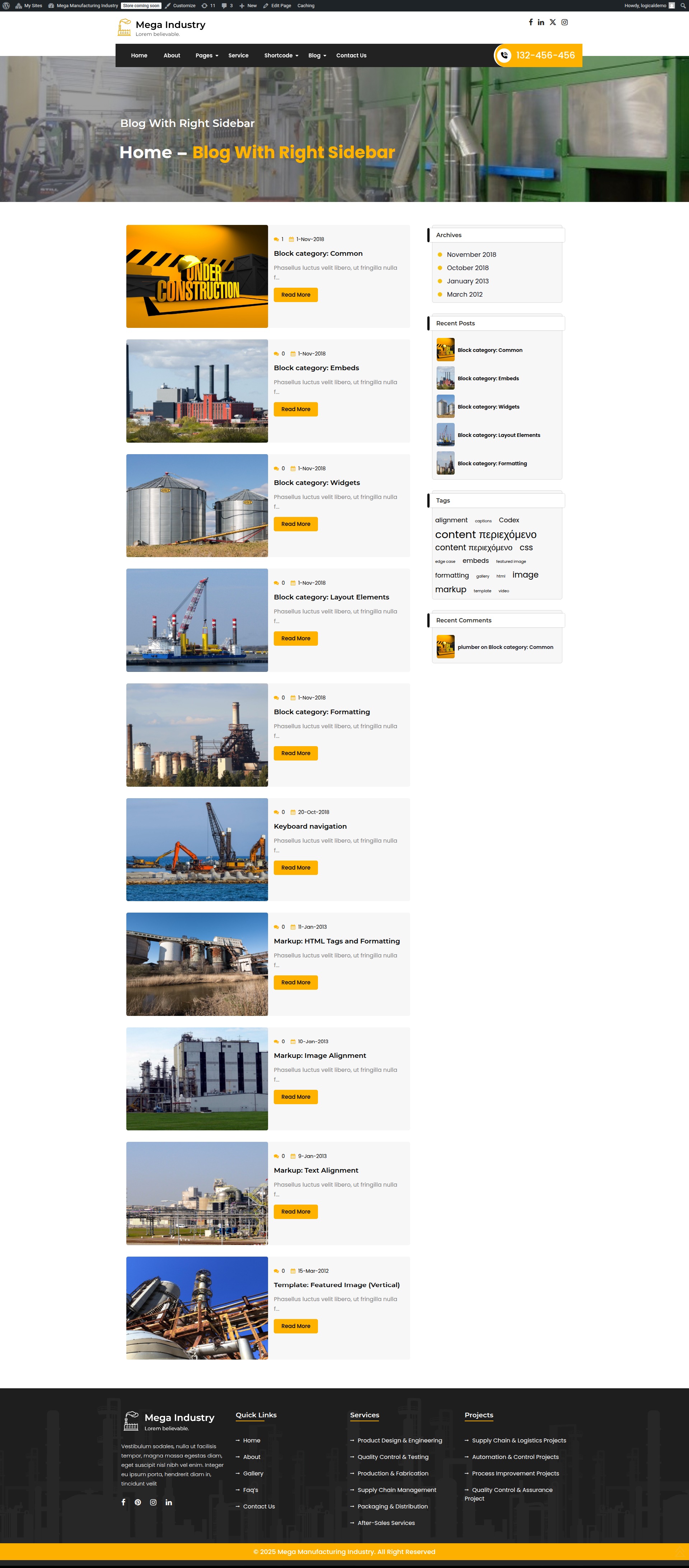 select Blog With Right Sidebar template