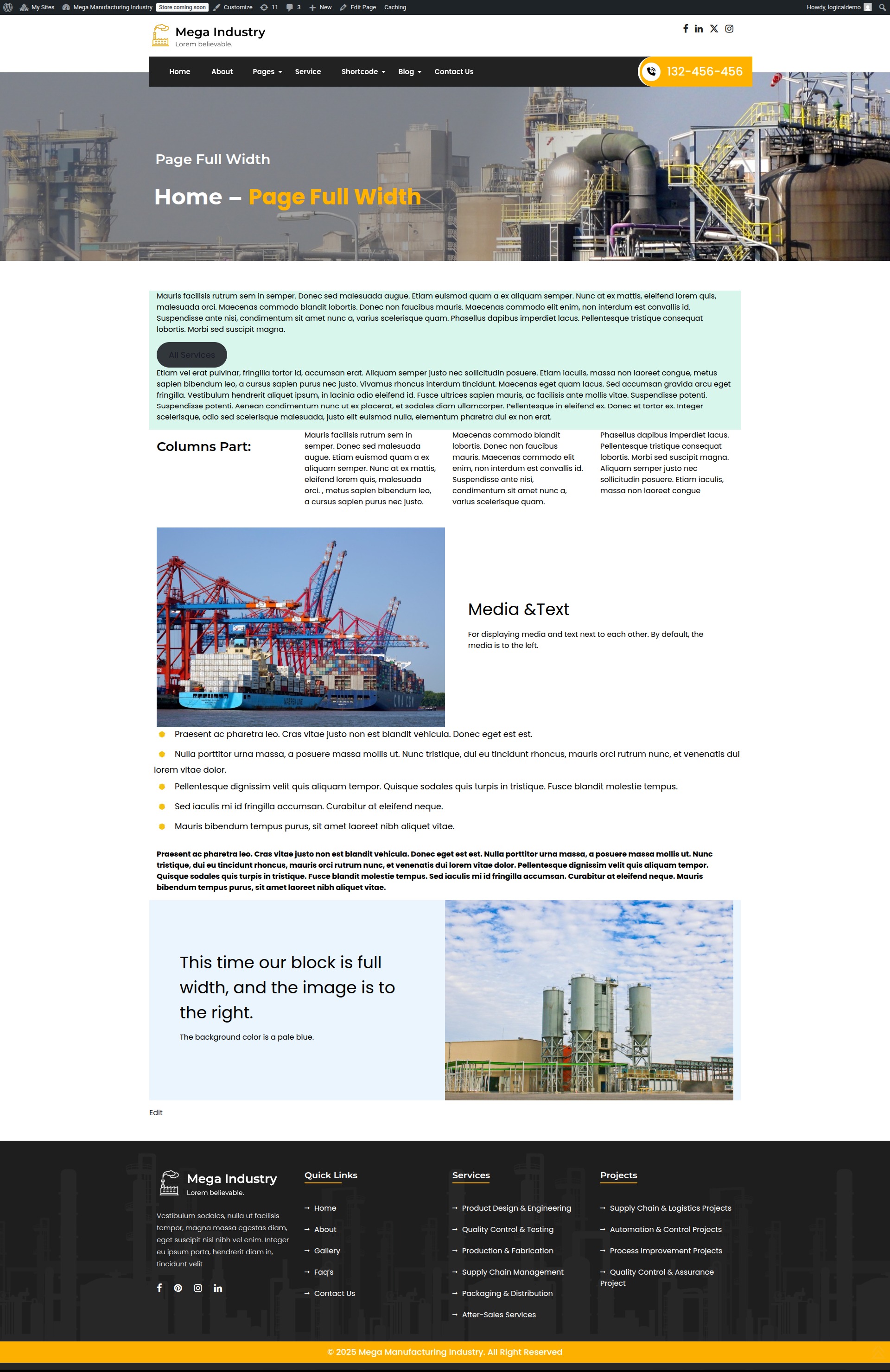 select Full Width Page template