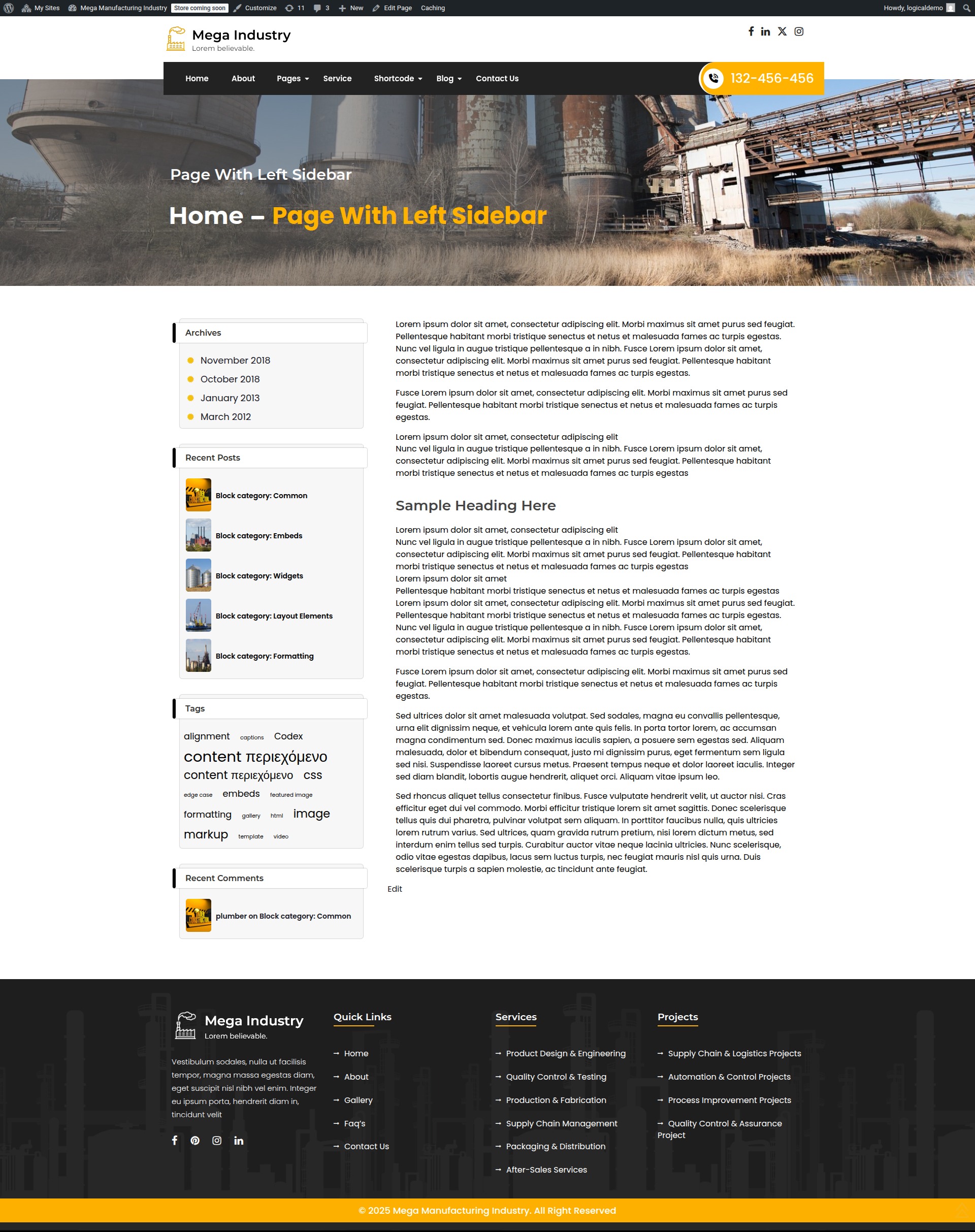 select Page With Left Sidebar template