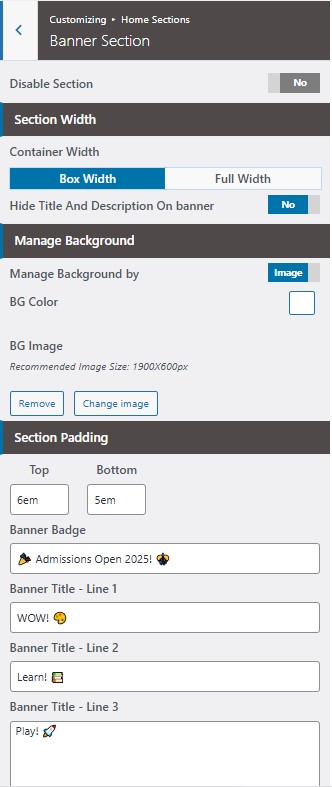 set Featured Page section