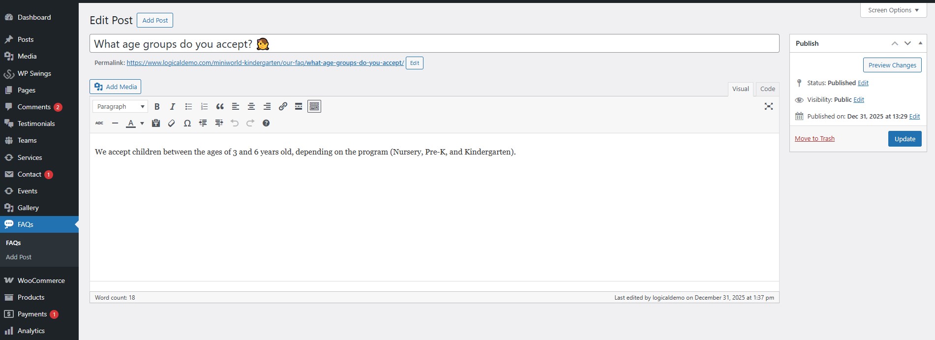 set faq custm Section