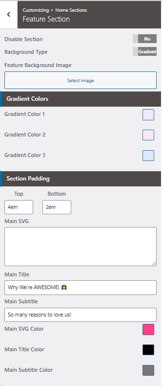 set Featured Page section