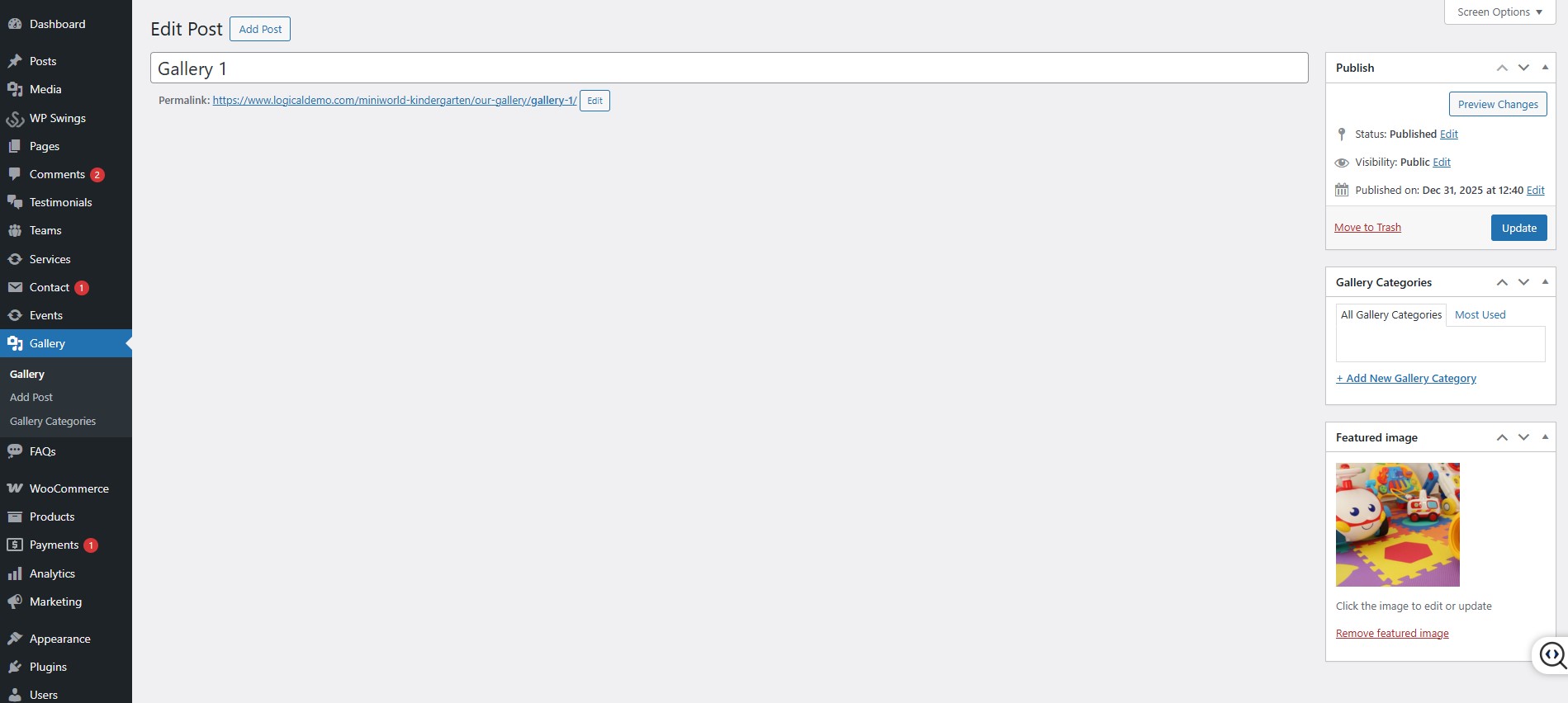 set Featured Page section