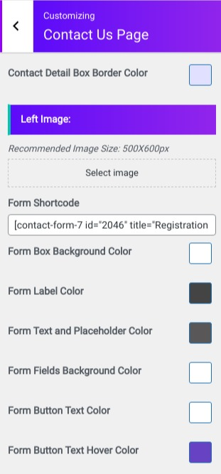 select Contact Page template