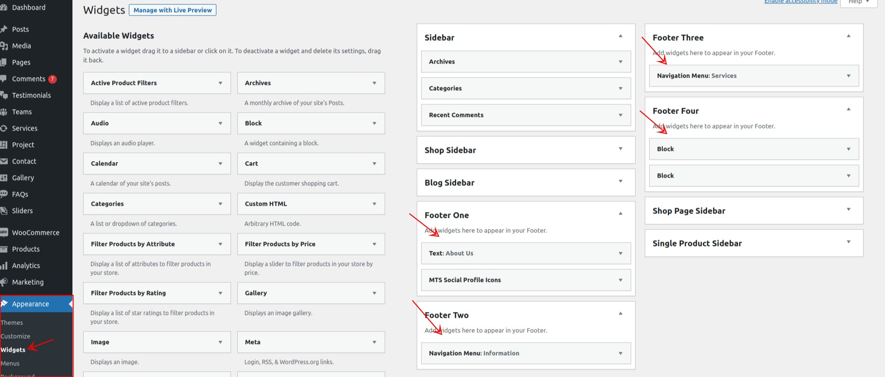 set Footer section