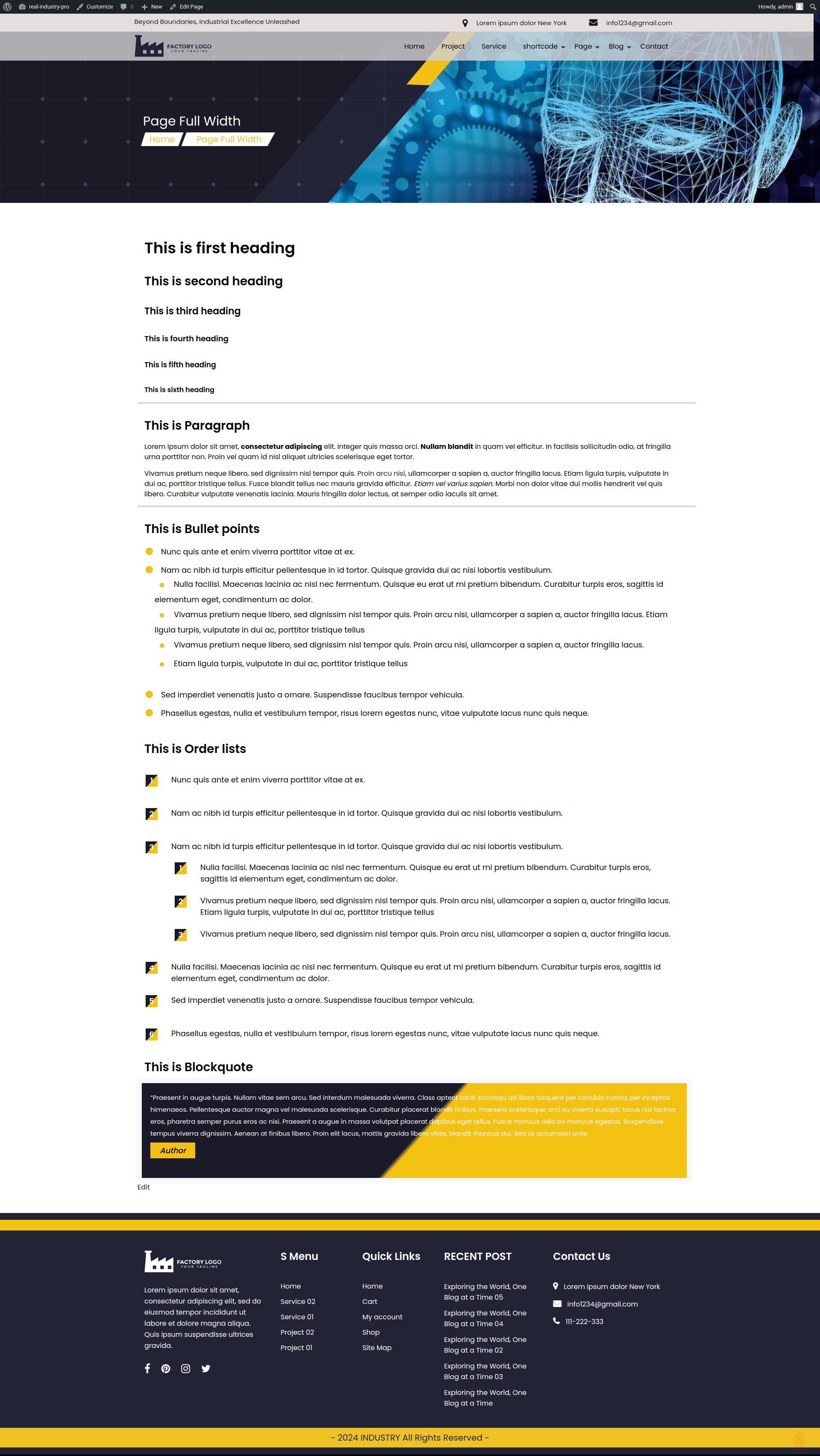 select Full Width Page template