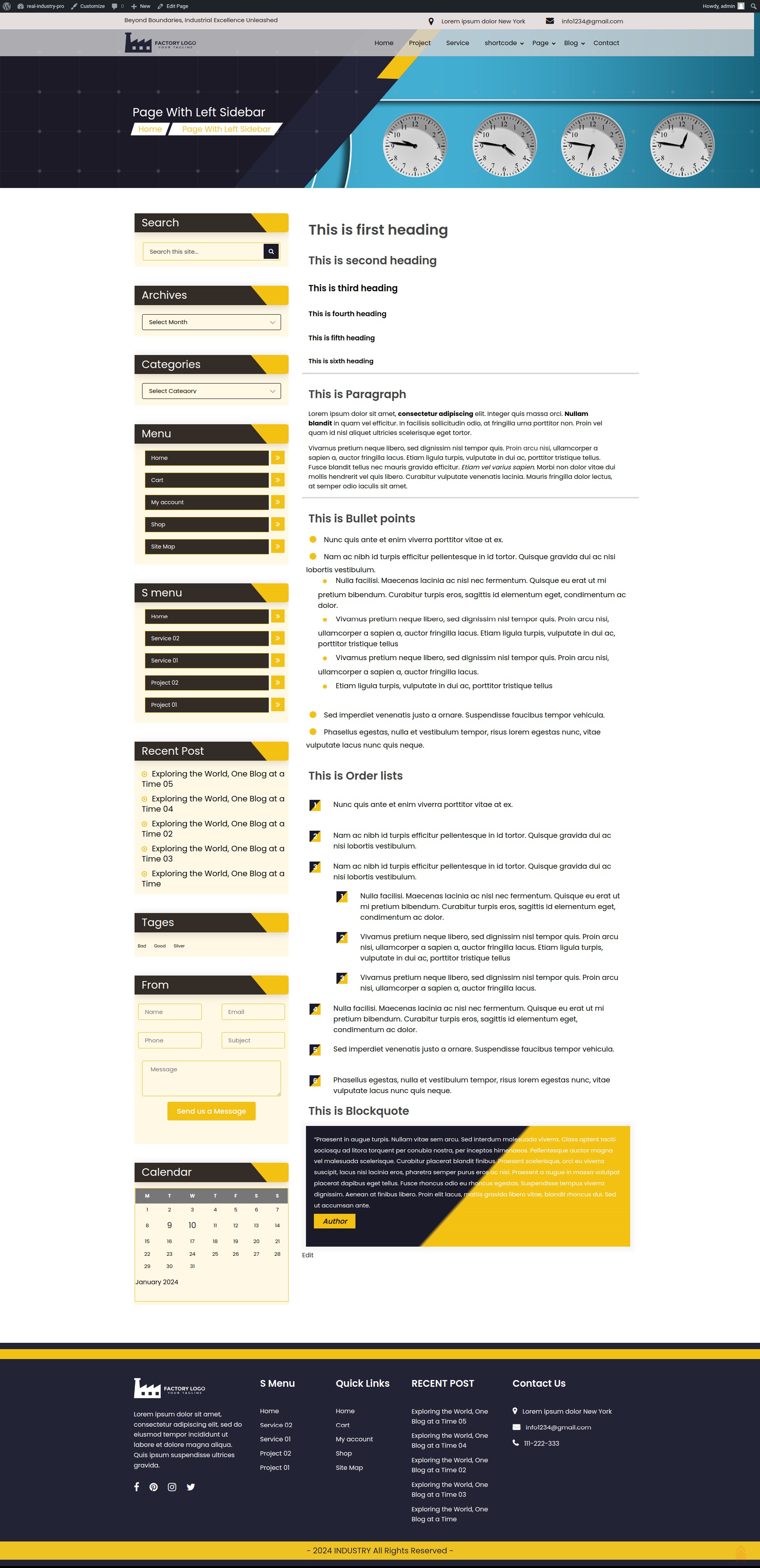 select Page With Left Sidebar template