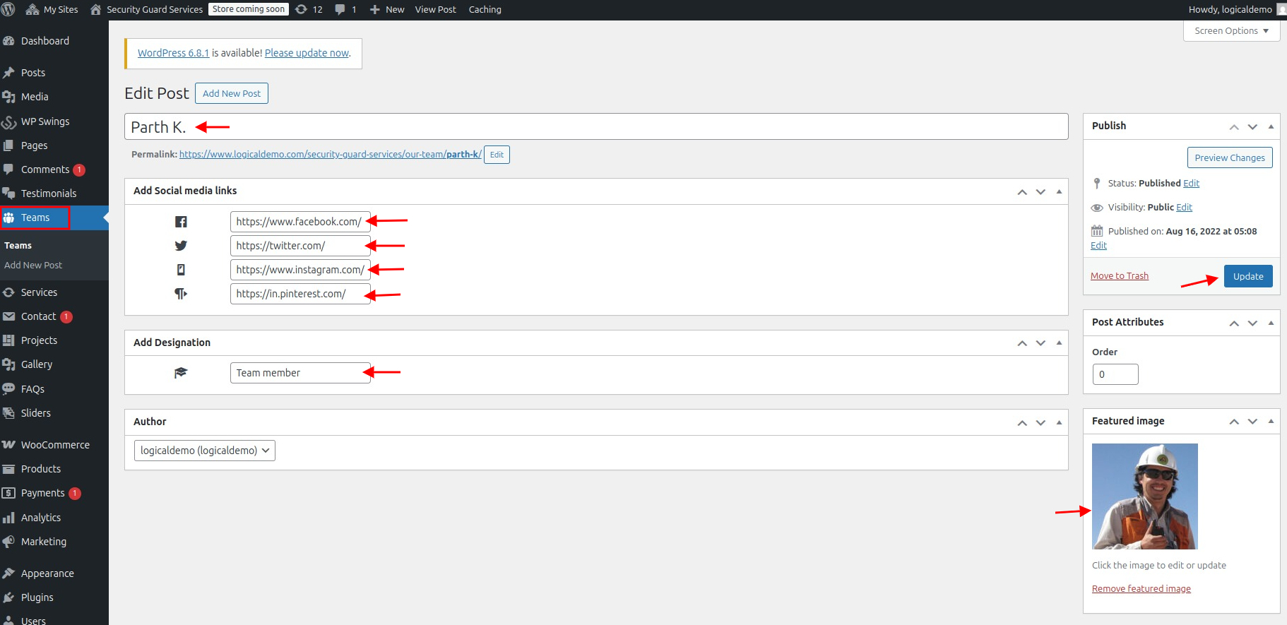 set Blog FAQ team custm Section
