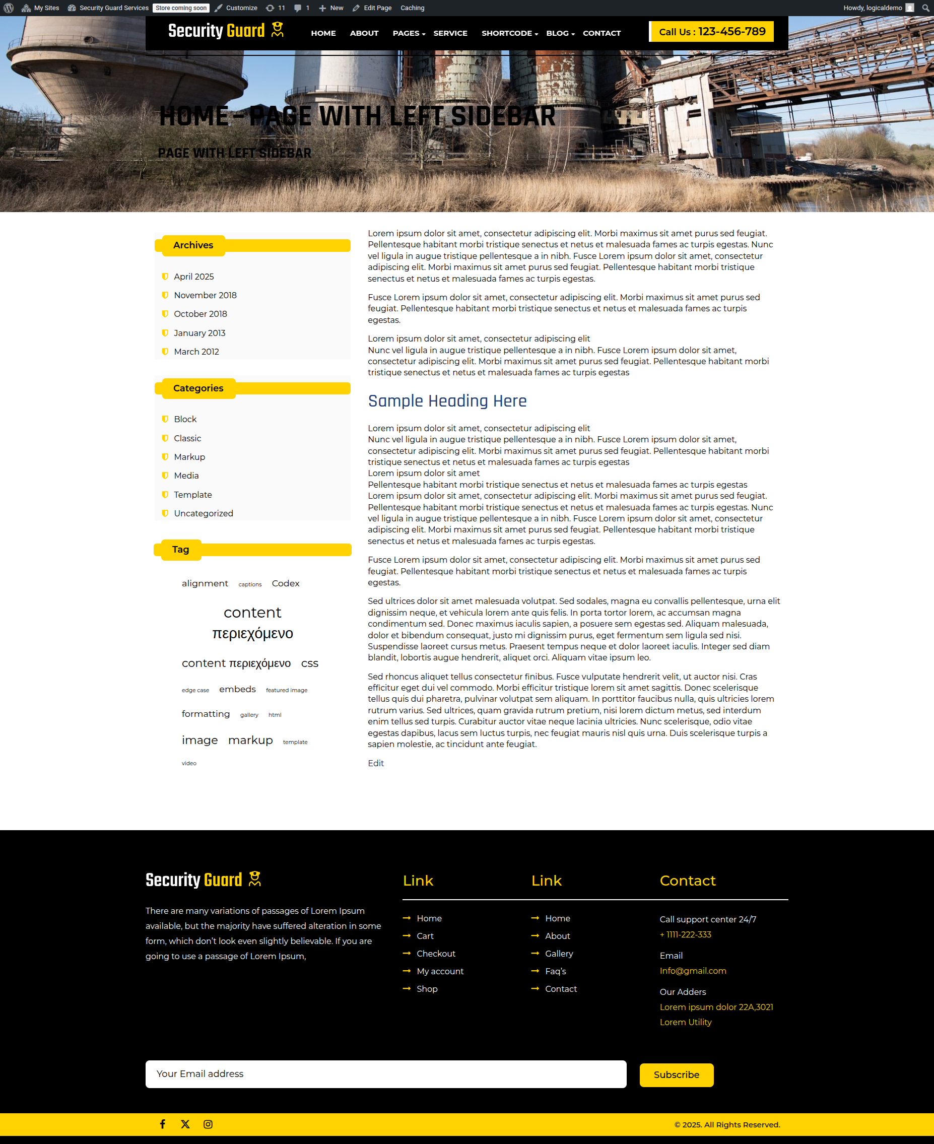 select Page With Left Sidebar template