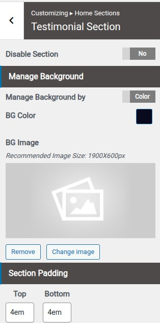 set testimonial section